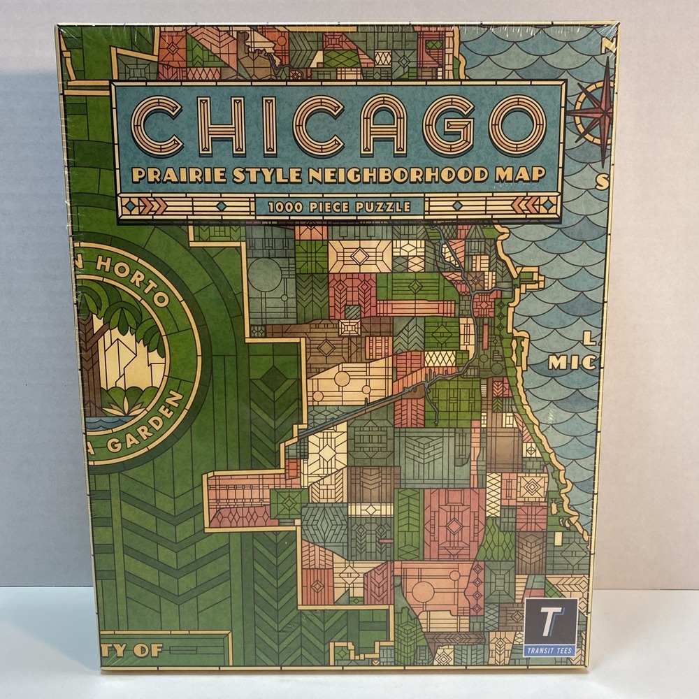 Chicago Prairie Style Neighborhood Map 1000 Piece Puzzle Transit Tees NEW